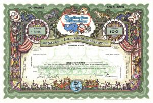 Green Ringling Bros.- Barnum & Bailey Combined Shows, Inc. - Multicolored Specimen Circus Stock Certificate