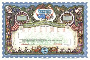 Blue Ringling Bros.-Barnum & Bailey Combined Shows, Inc. - Multicolored Specimen Circus Stock Certificate