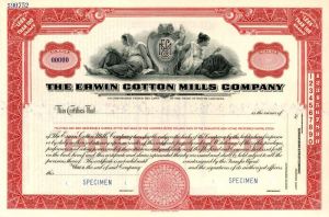 Erwin Cotton Mills Co. - Specimen Stock Certificate