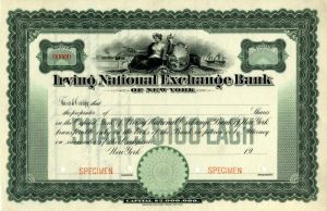 Irving National Exchange Bank of New York - Specimen Stock Certificate