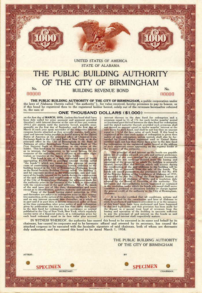 Public Building Authority of the City of Birmingham - $1,000
