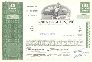 Springs Mills, Inc. - Specimen Stock Certificate - Now Known as Springs Global Based in Brazil