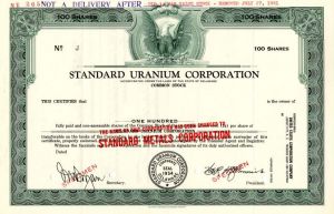Standard Uranium Corporation - Specimen Stock Certificate