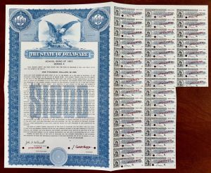 State of Delaware - 1958 dated $1,000 Specimen Bond with Coupons - School Bond of 1957 Series A