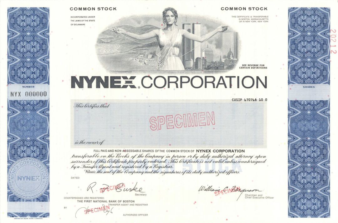 Nynex Corp. - Specimen Stock Certificate