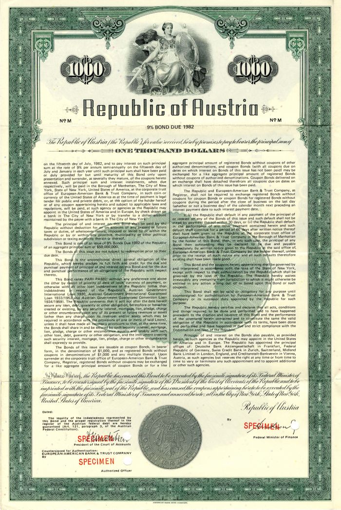 Republic of Austria - $1,000