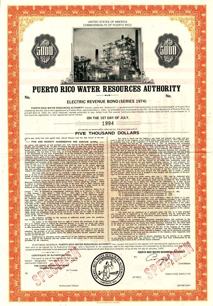 Puerto Rico Water Resources Authority - $5,000