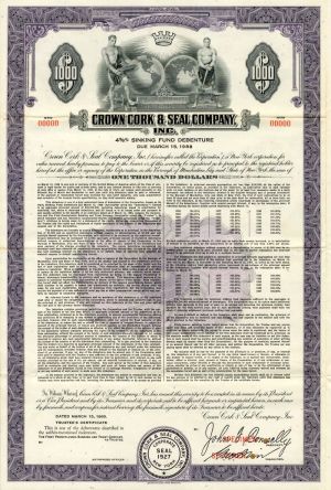 Crown Cork and Seal Co., Inc. - $1,000 Specimen Bond