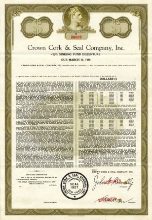 Crown Cork and Seal Co., Inc. - Specimen Bond