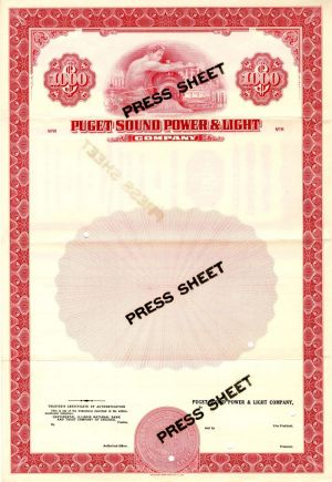Puget Sound Power and Light Co. - $1,000 Utility Specimen Press Sheet