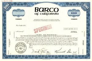 Barco of California - Specimen Stock Certificate