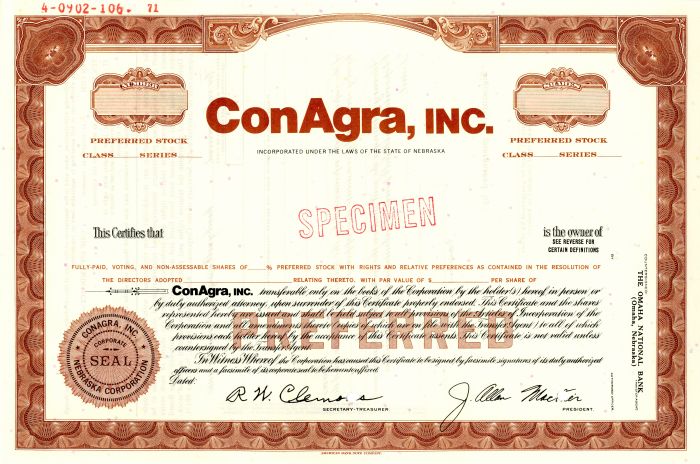 ConAgra, Inc. - Specimen Stock Certificate