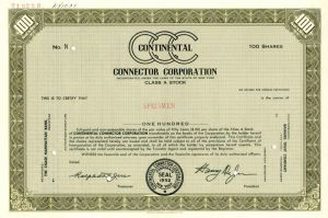 Continental Connector Corporation - Specimen Stock Certificate