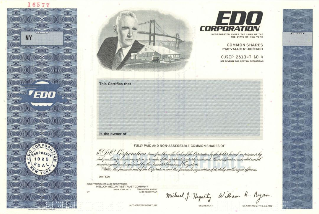 Edo Corp. - 1925 Specimen Stock Certificate