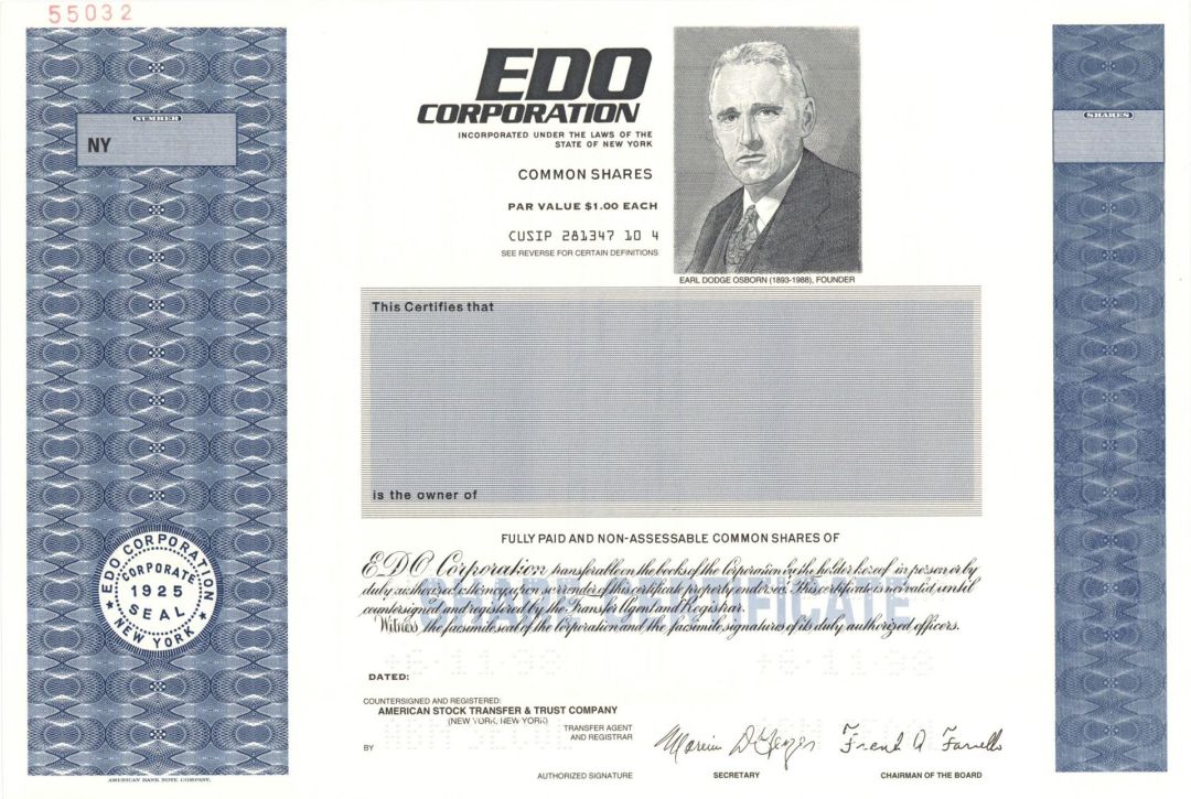 Edo Corp. - 1998 Specimen Stock Certificate