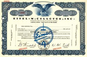 Eitel-McCullough, Inc. - Specimen Stock Certificate