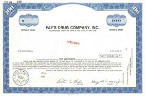 Fay's Drug Co., Inc. - Drug Store Chain - Specimen Stock Certificate