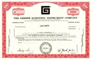 Gerber Scientific Instrument Co. - Specimen Stock Certificate