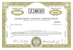 Instrument Systems Corporation - Specimen Stock Certificate
