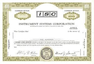 Instrument Systems Corporation - Specimen Stock Certificate