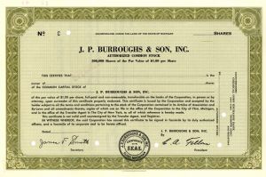 J. P. Burroughs and Son, Inc. - Specimen Stock Certificate