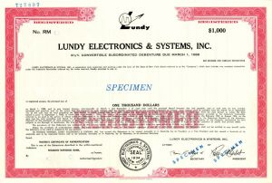 Lundy Electronics and Systems, Inc. - Specimen Stock Certificate