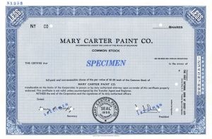 Mary Carter Paint Co. - Specimen Stock Certificate - Awesome History