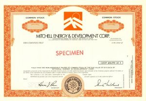 Mitchell Energy and Development Corp. - Specimen Stock Certificate - George P. Mitchell