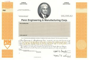 Penn Engineering and Manufacturing Corp. - 1942 Specimen Stock Certificate