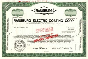 Ransburg Electro-Coating Corp. - Specimen Stock Certificate