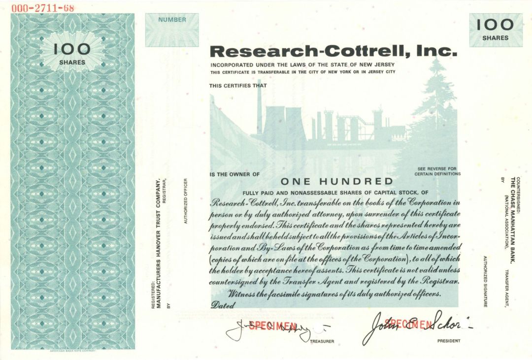 Research-Cottrell, Inc. - Specimen Stock Certificate