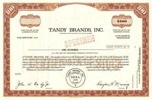 Tandy Brands, Inc. - Specimen Stock Certificate