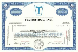 Technitrol, Inc. - Specimen Stock Certificate