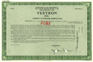 Textron Inc. - Specimen Stock Certificate