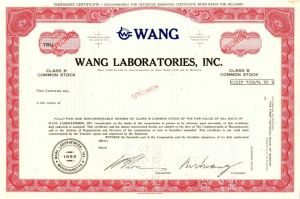 Wang Laboratories, Inc. - Specimen Stock Certificate