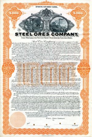 Steel Ores Co. - $1,000 Specimen Bond