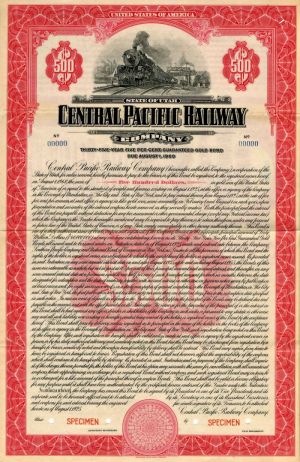 Central Pacific Railway Co. - Specimen Bond Certificate