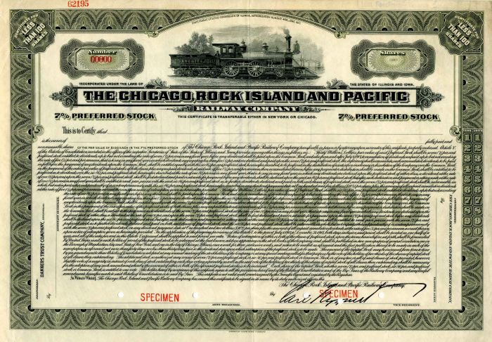 Chicago, Rock Island and Pacific Railway Co. - Specimen Stock Certificate