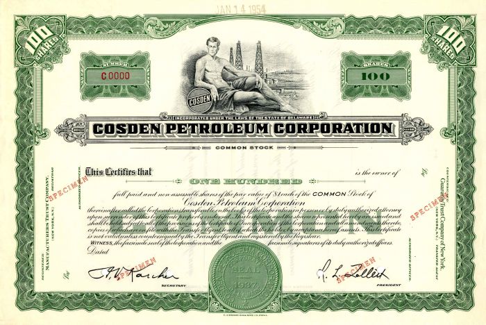 Cosden Petroleum Corporation - Specimen Stock Certificate