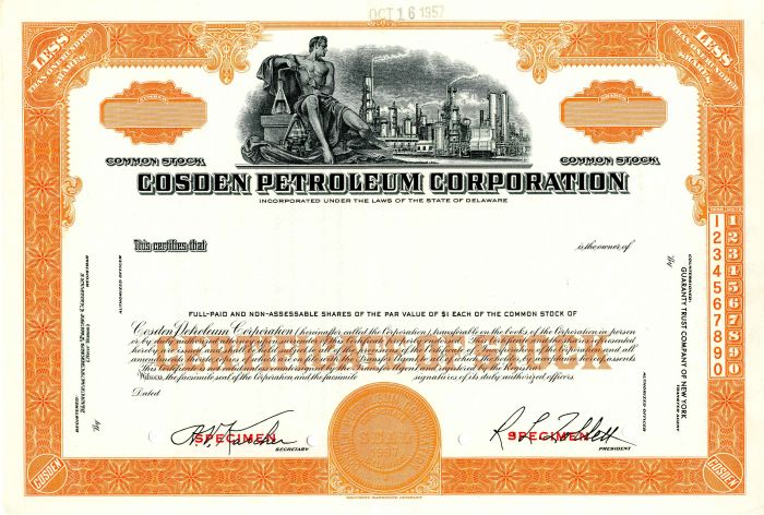 Cosden Petroleum Corporation - Specimen Stock Certificate