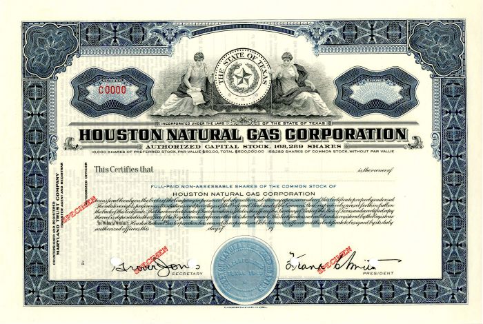 Houston Natural Gas Corporation - Specimen Stock