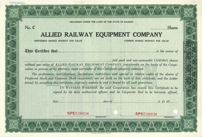 Allied Railway Equipment Co. - Specimen Stock