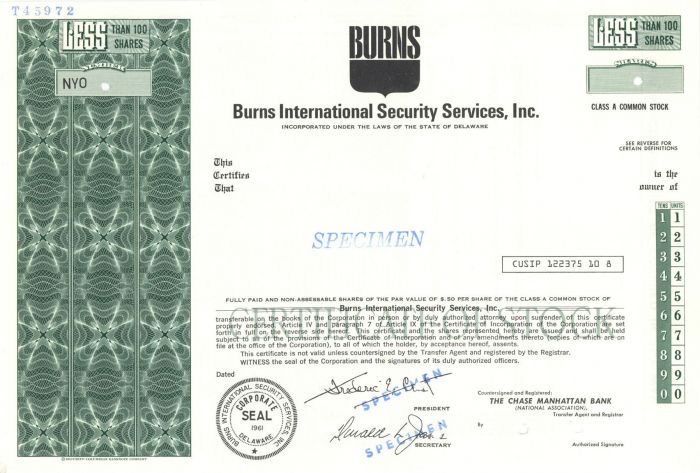 Burns International Security Services, Inc.- Specimen Stock
