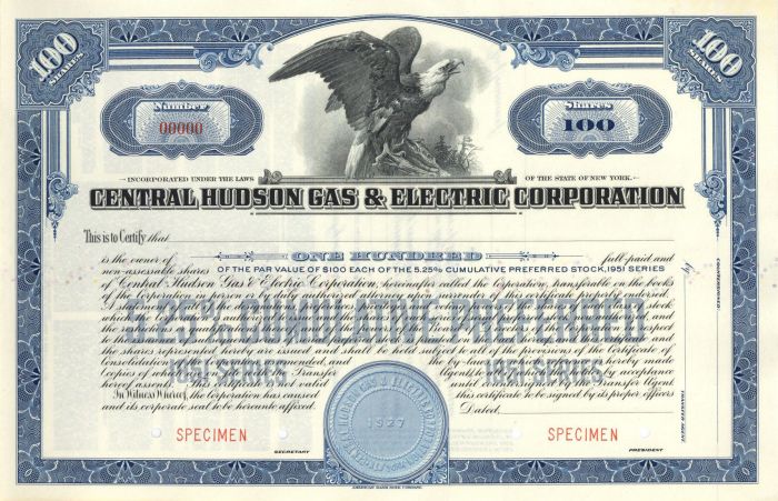 Central Hudson Gas and Electric Corporation - Specimen Stock Certificate