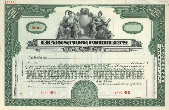 Chain Store Products - Specimen Stock Certificate