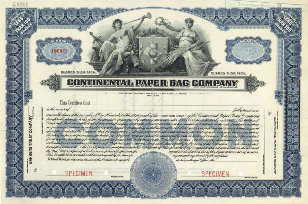Continental Paper Bag Co. - Specimen Stock Certificate