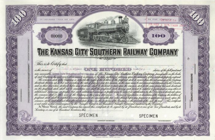 Kansas City Southern Railway Co. - Specimen Stock Certificate
