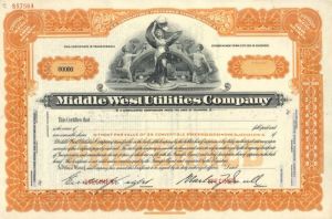 Middle West Utilities Co. - Specimen Stock Certificate
