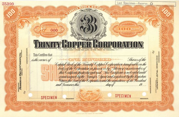 Trinity Copper Corporation - Specimen Stock