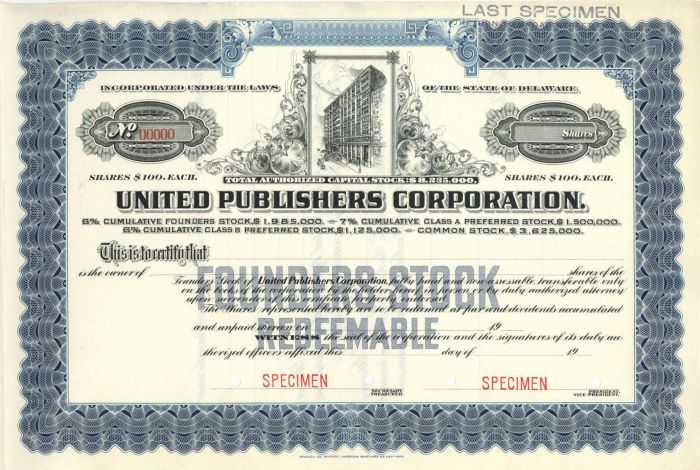 United Publishers Corporation - Specimen Stock